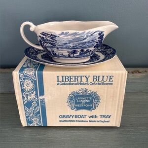 Staffordshire Liberty Blue Gravy Boat in Original Box